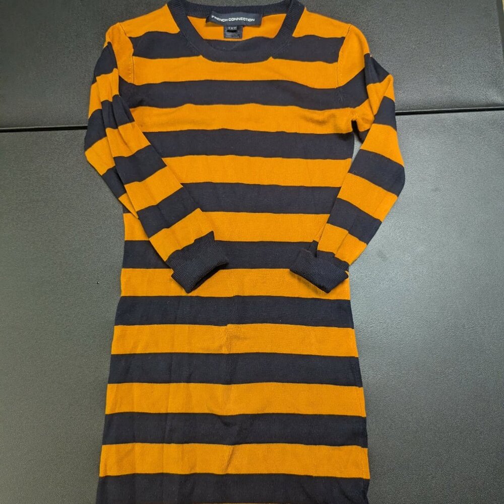 French Connection Striped Sweater Dress Size 2 Orange & Navy